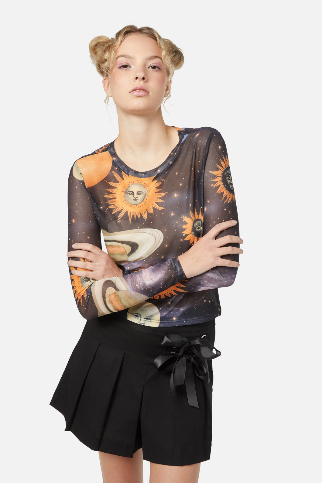 Dangerfield - Moonlit Print Mesh Top - navy