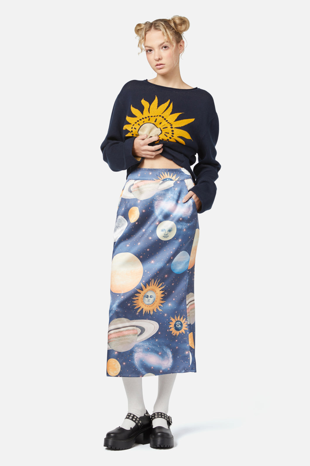 Dangerfield - Moonlit Satin Skirt - navy