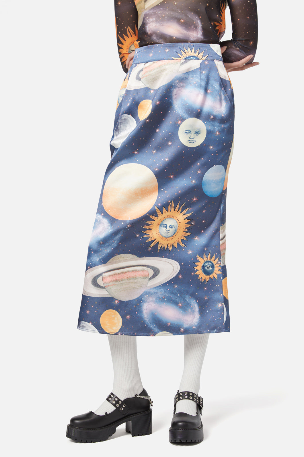 Dangerfield - Moonlit Satin Skirt - navy