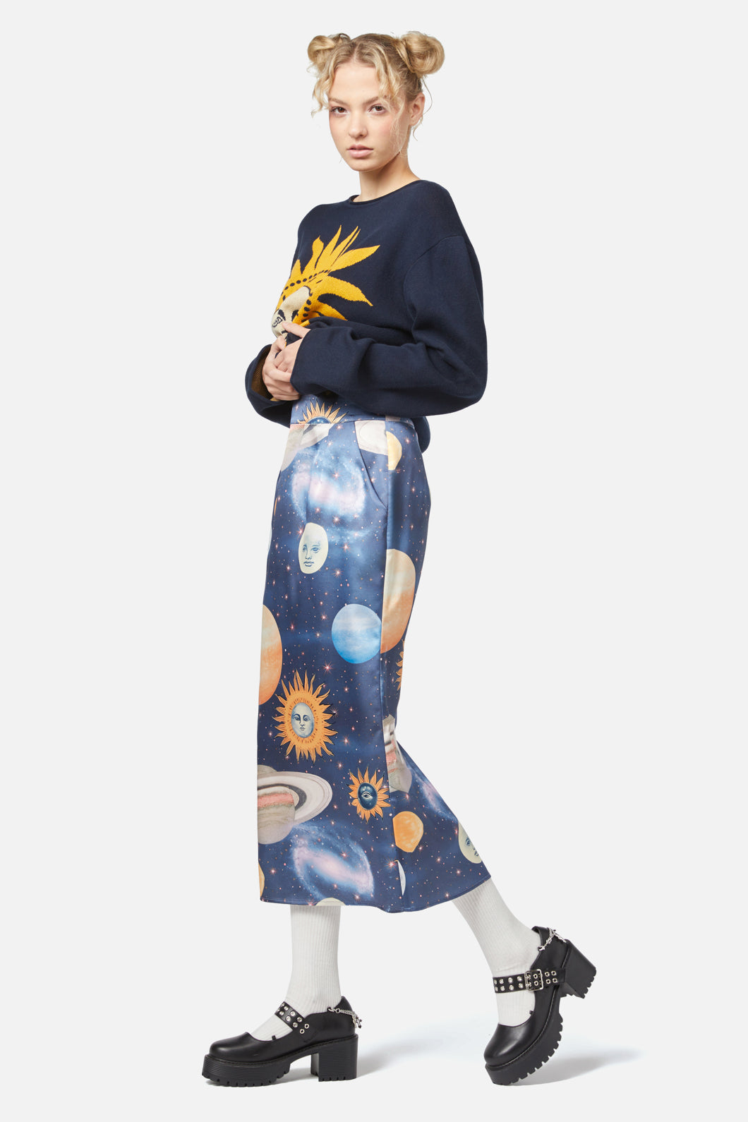 Dangerfield - Moonlit Satin Skirt - navy