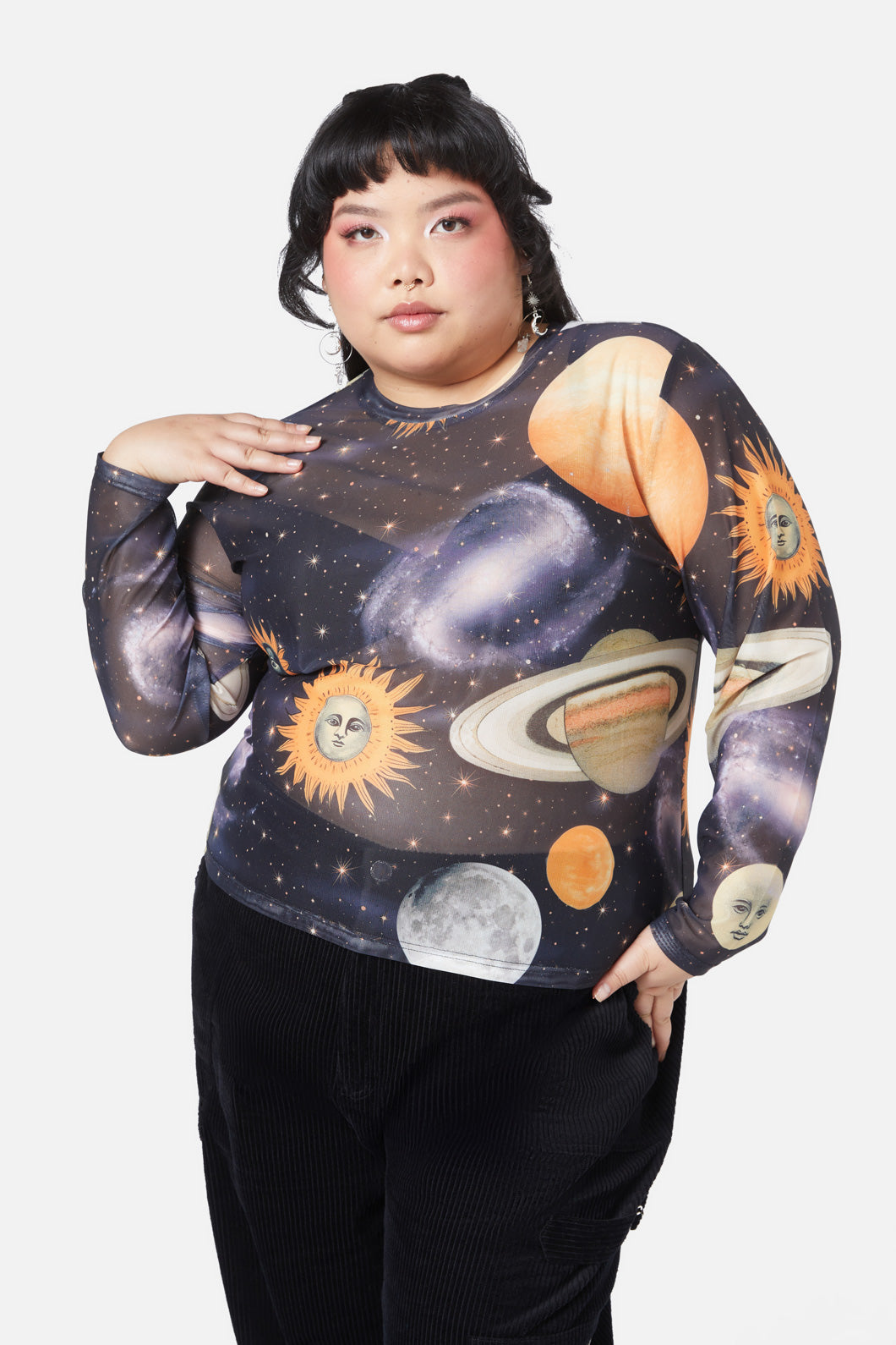Dangerfield - Curve Moonlit Print Mesh Top - navy