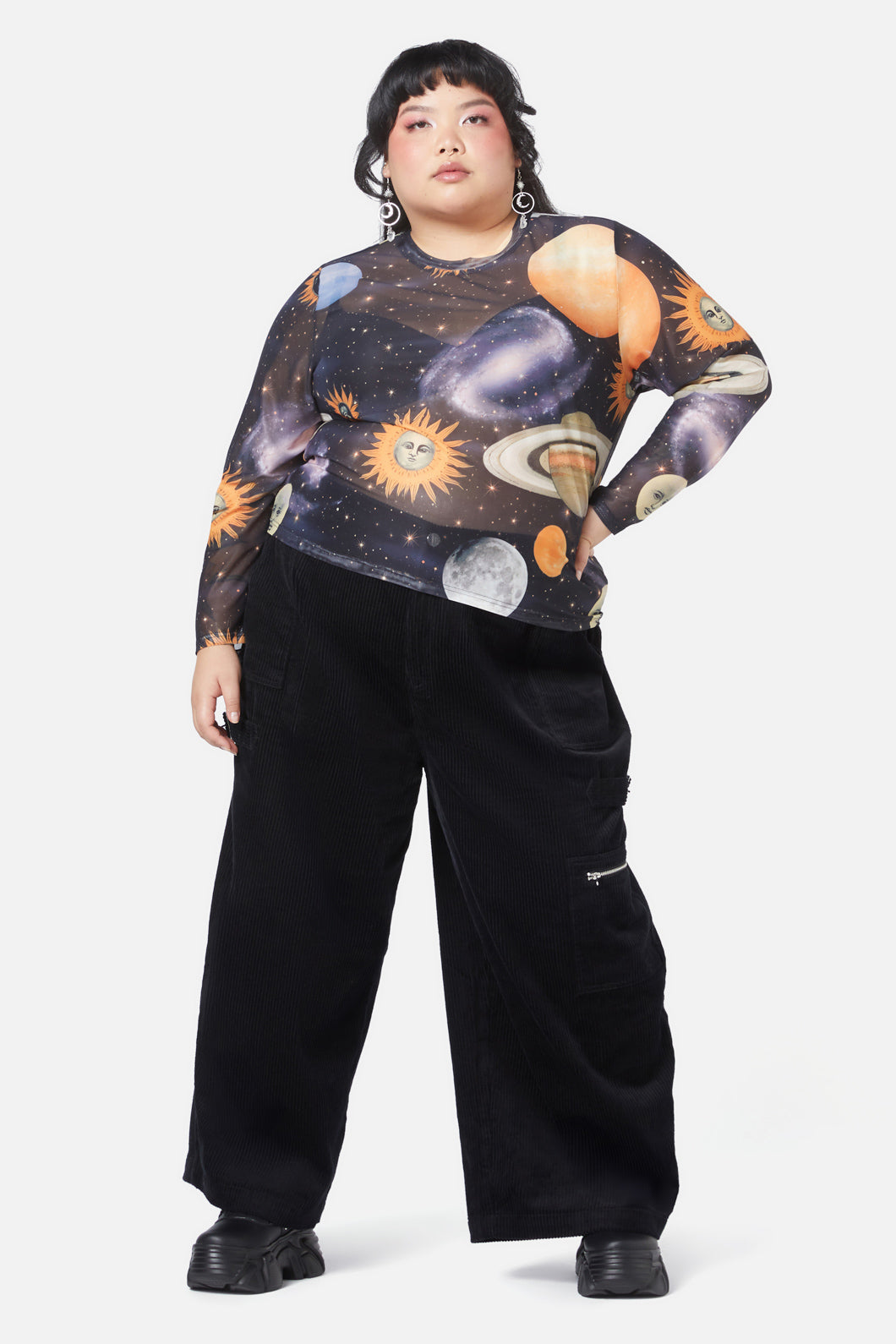 Dangerfield - Curve Moonlit Print Mesh Top - navy