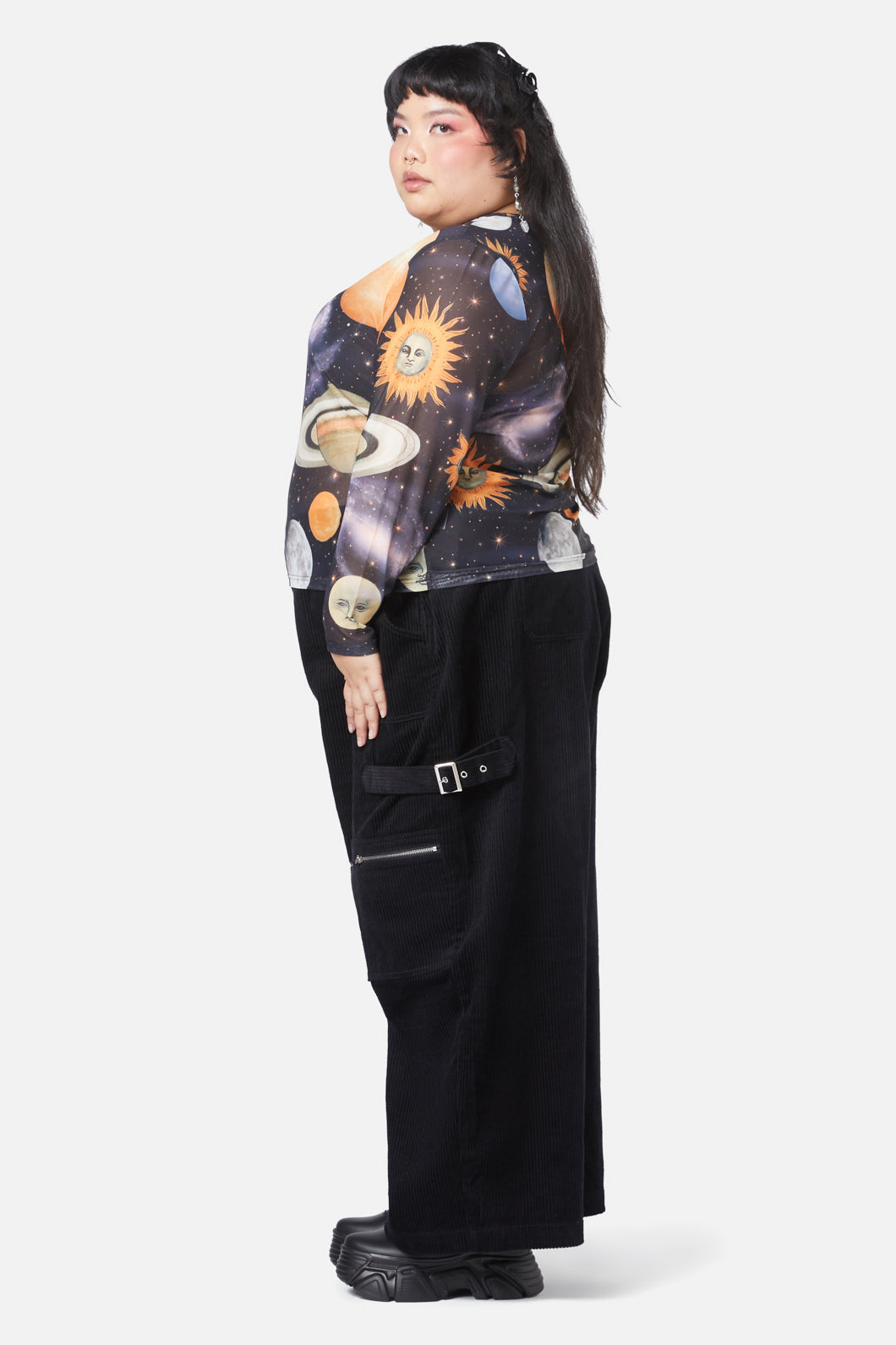 Dangerfield - Curve Moonlit Print Mesh Top - navy