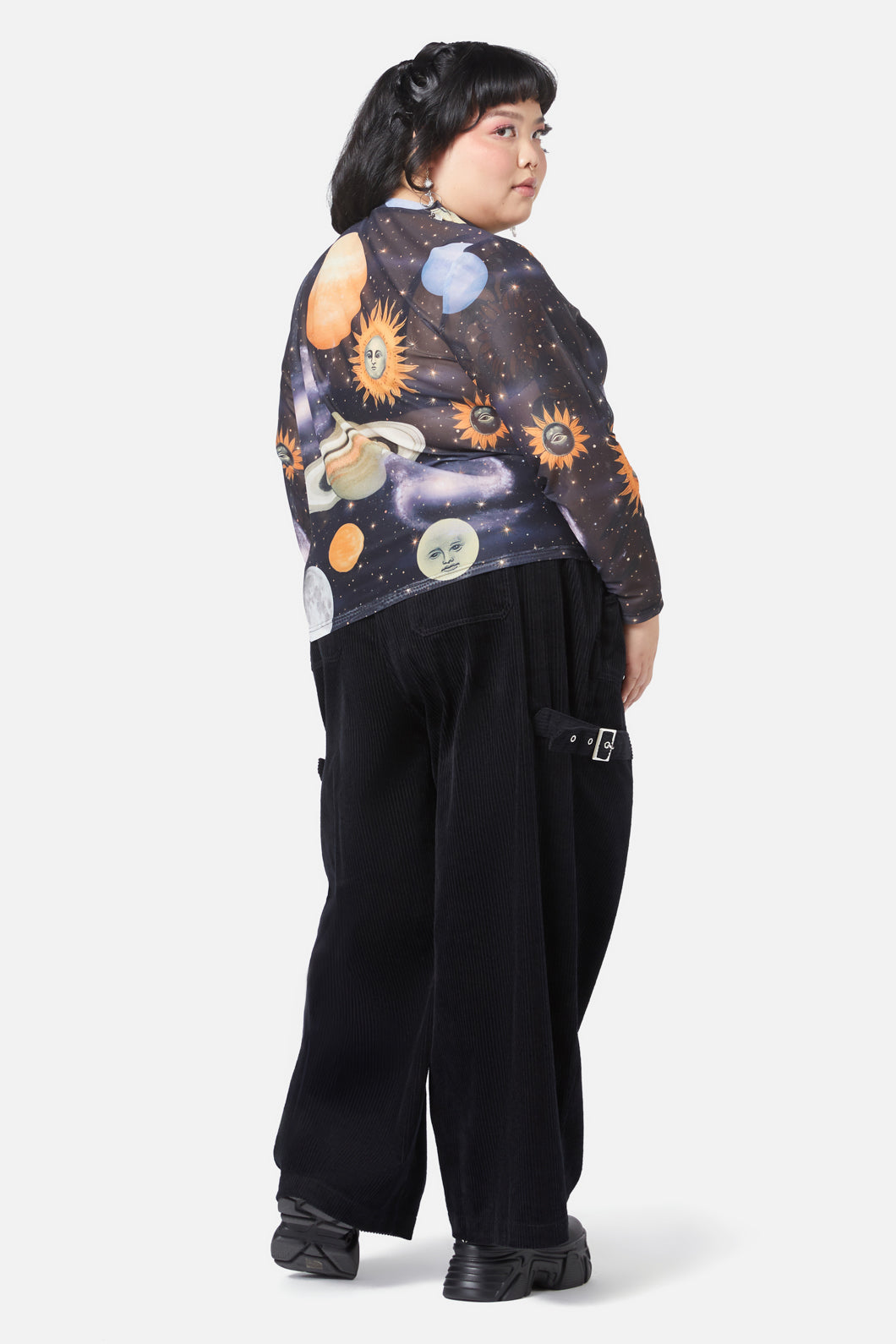 Dangerfield - Curve Moonlit Print Mesh Top - navy