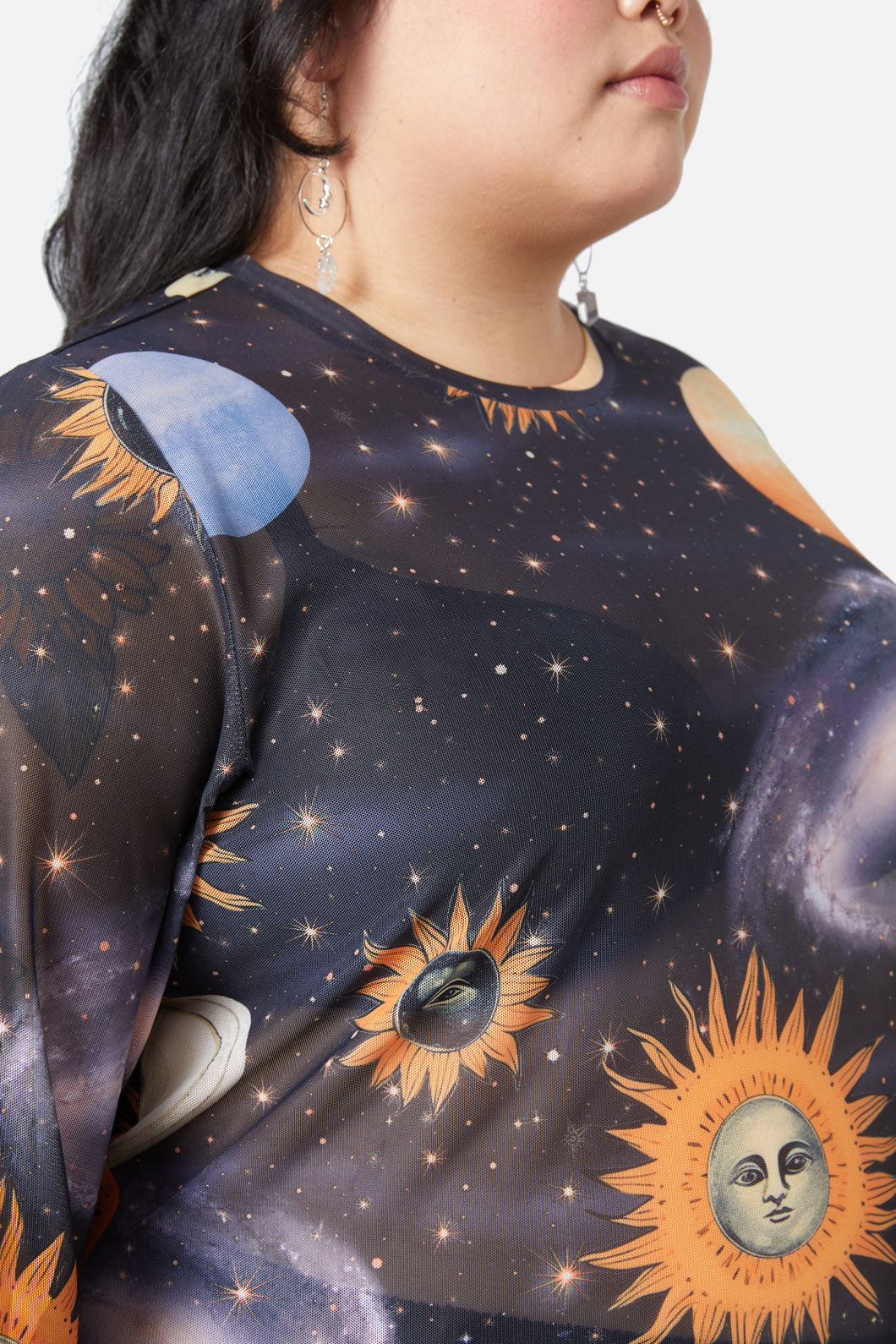 Dangerfield - Curve Moonlit Print Mesh Top - navy
