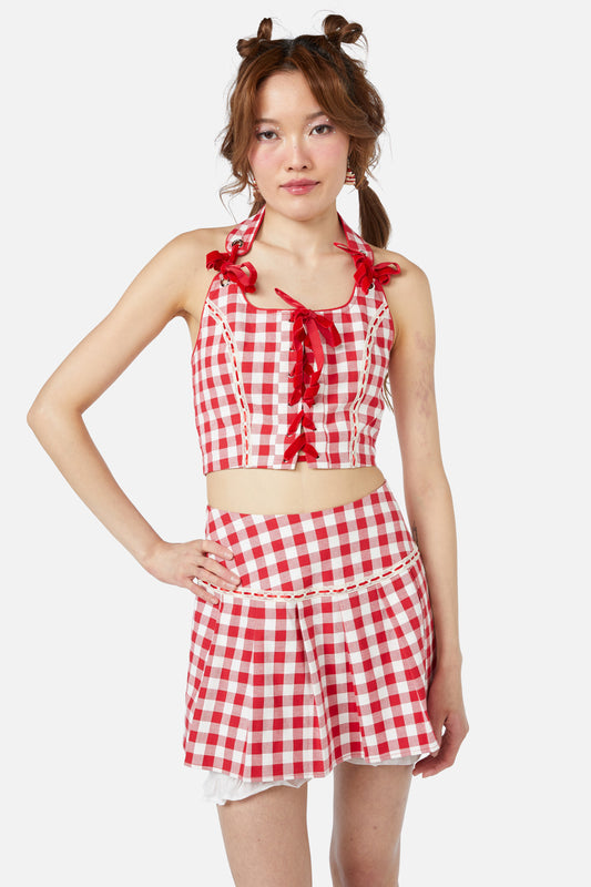 Dangerfield - Jam Gingham Corset Top - red