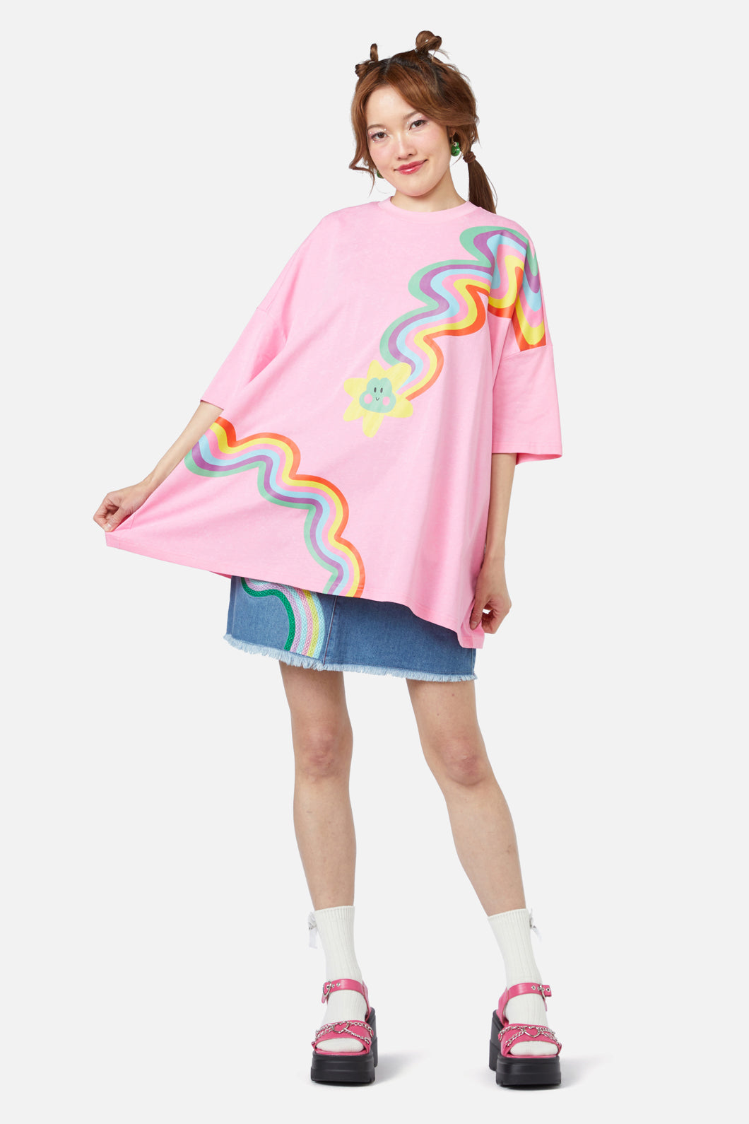 Dangerfield - Rainbow Froggy Os Tee - pink