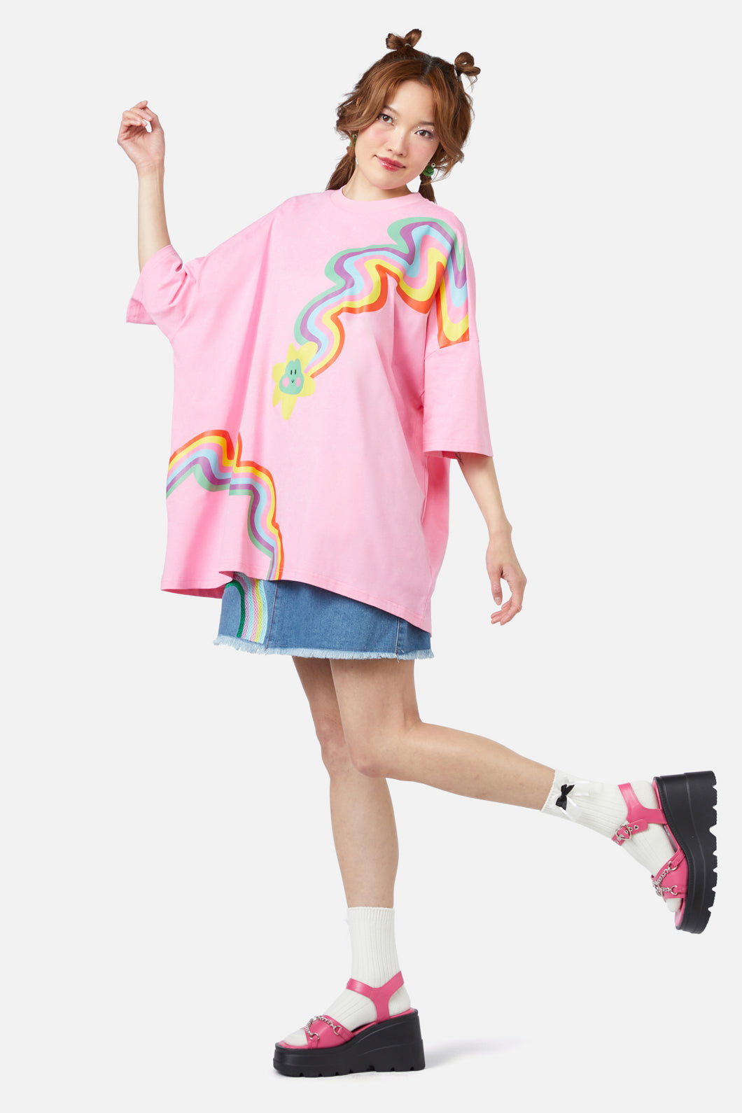 Dangerfield - Rainbow Froggy Os Tee - pink
