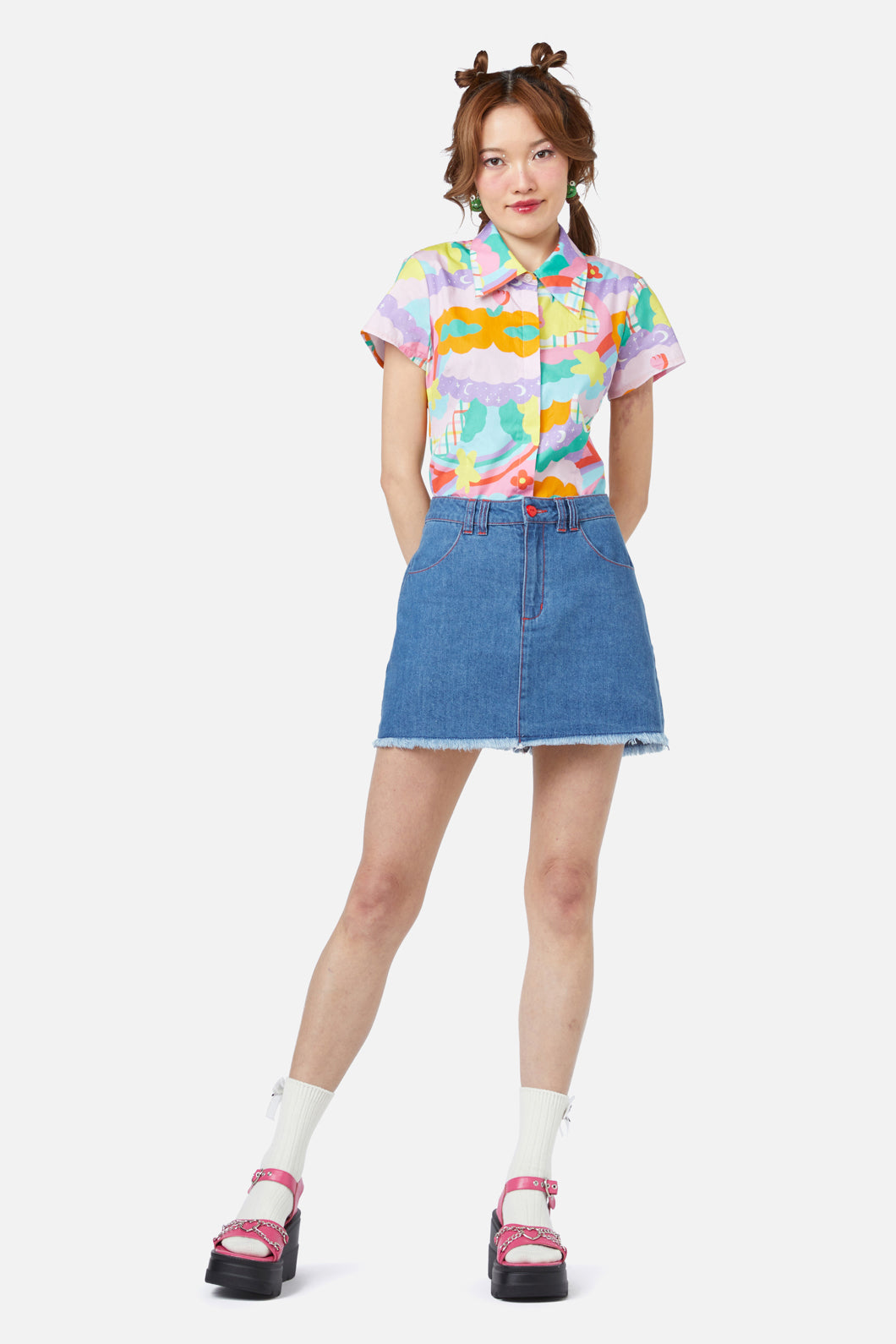 Dangerfield - Electric Patch Denim Mini Skirt - blue