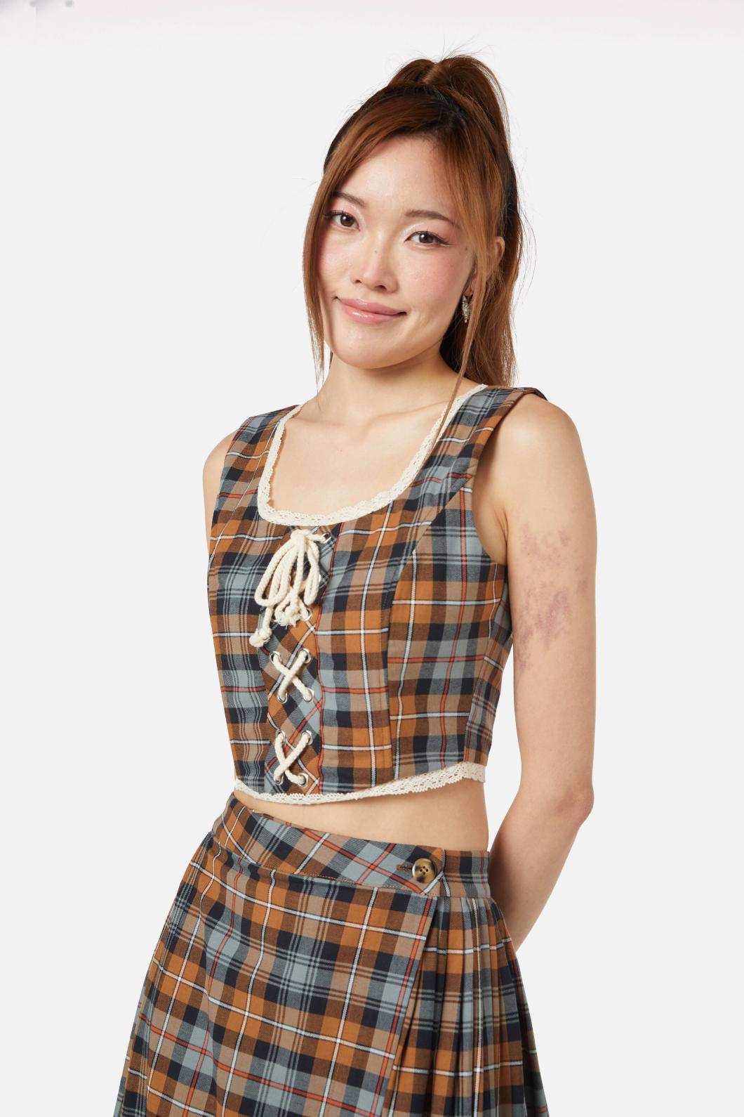 Dangerfield - Kit Tartan Corset Top - brown