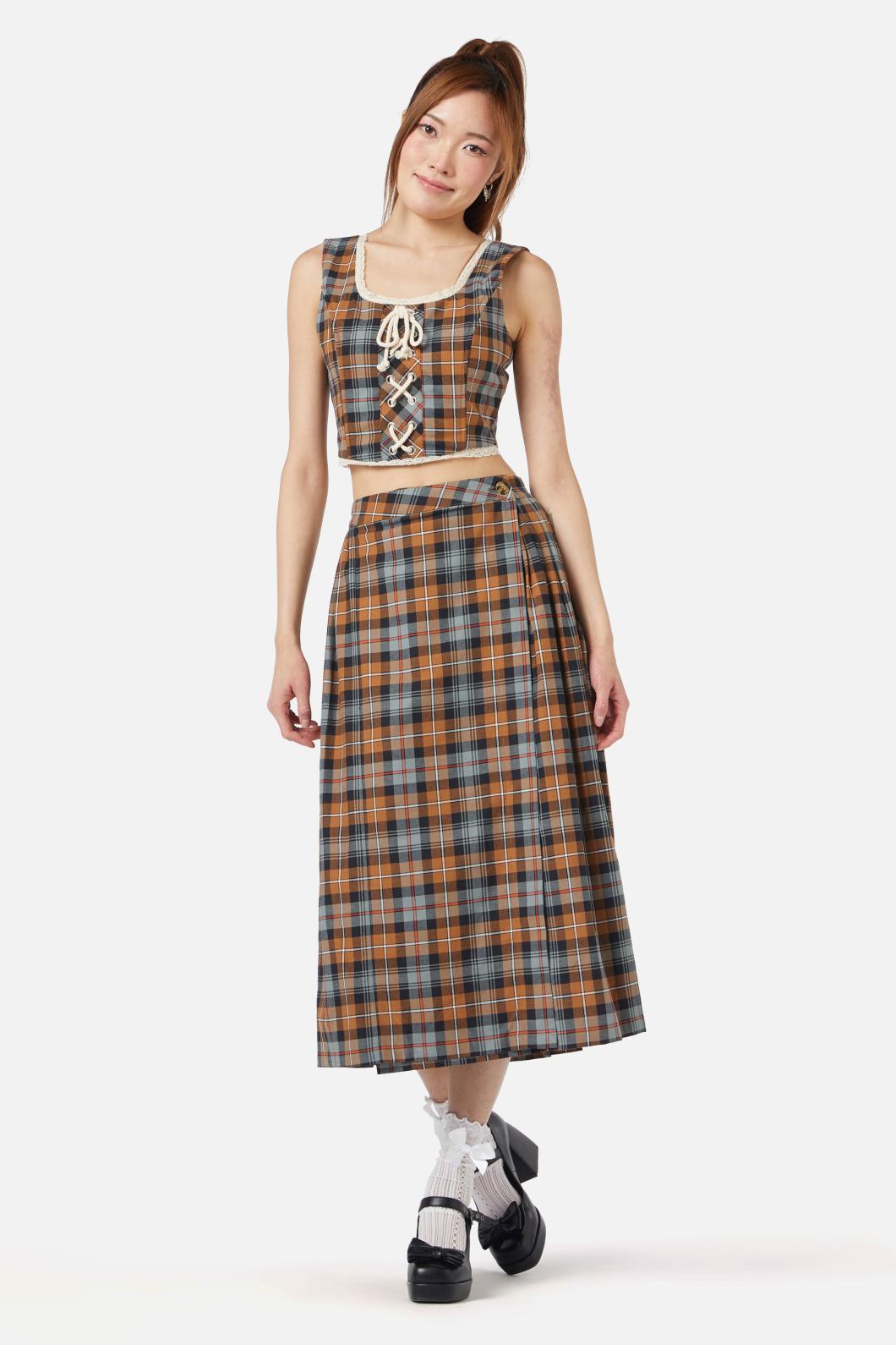 Dangerfield - Kit Tartan Corset Top - brown