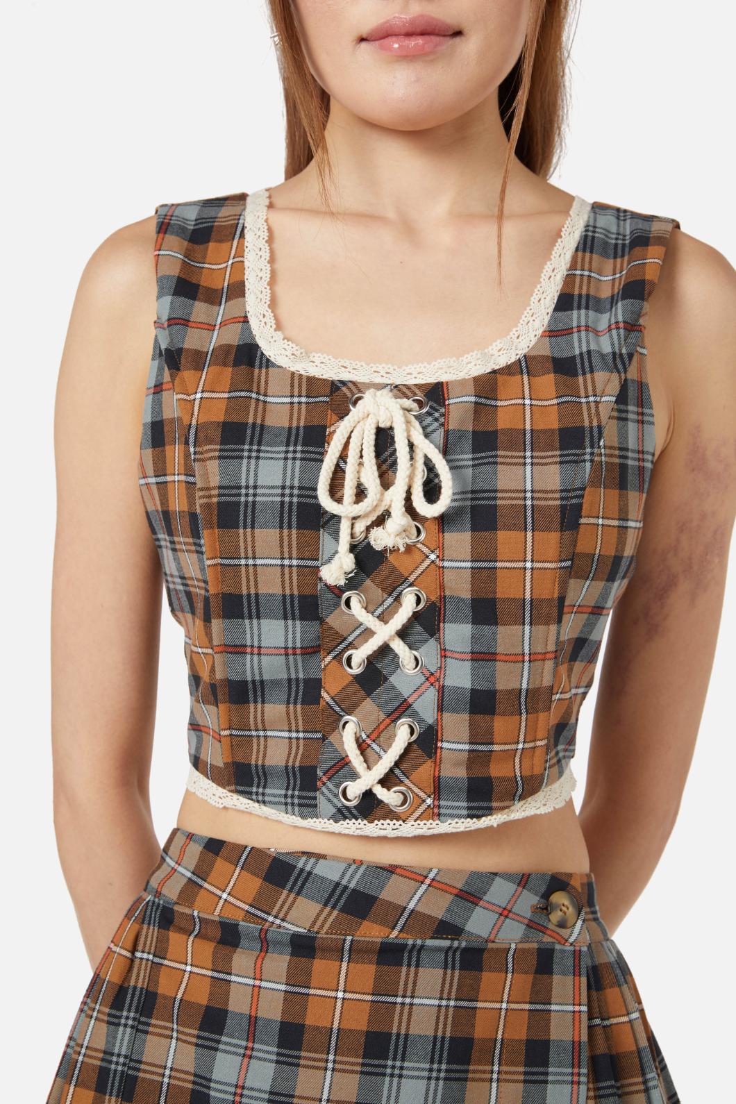 Dangerfield - Kit Tartan Corset Top - brown