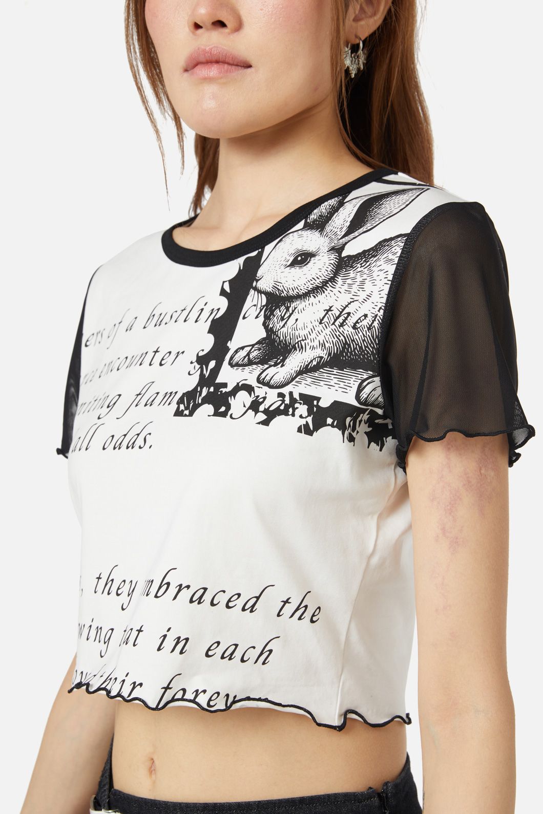 Dangerfield - Old Postal Contrast Baby Tee - white-black