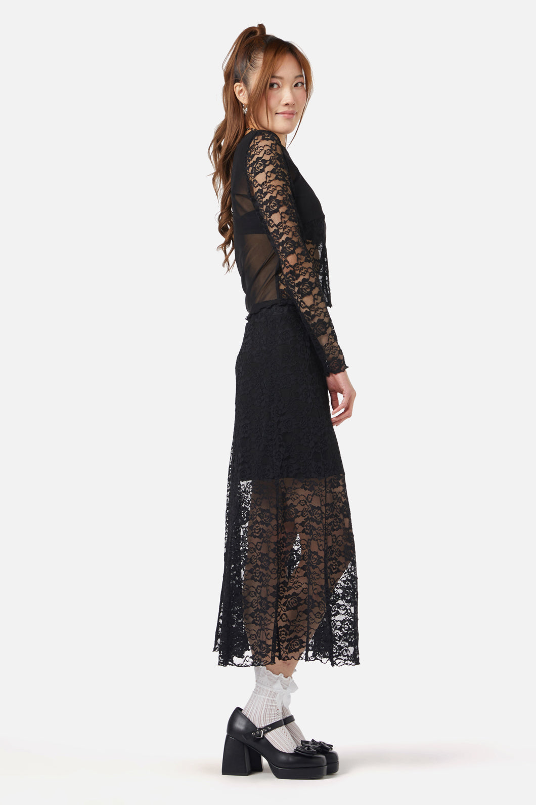 Dangerfield - Lace Midi Skirt - black