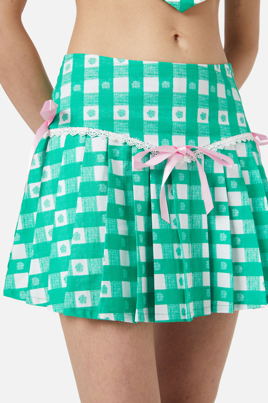 Dangerfield - Crush On U Gingham Lacey Skort - green-white