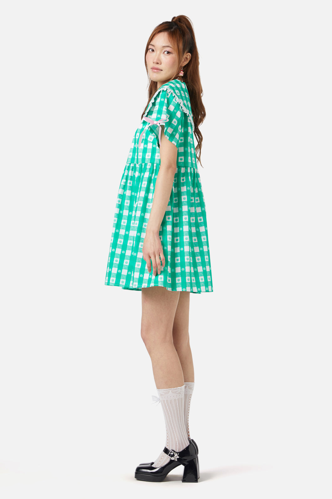 Dangerfield - Crush On U Gingham Babydoll Dress - green-white