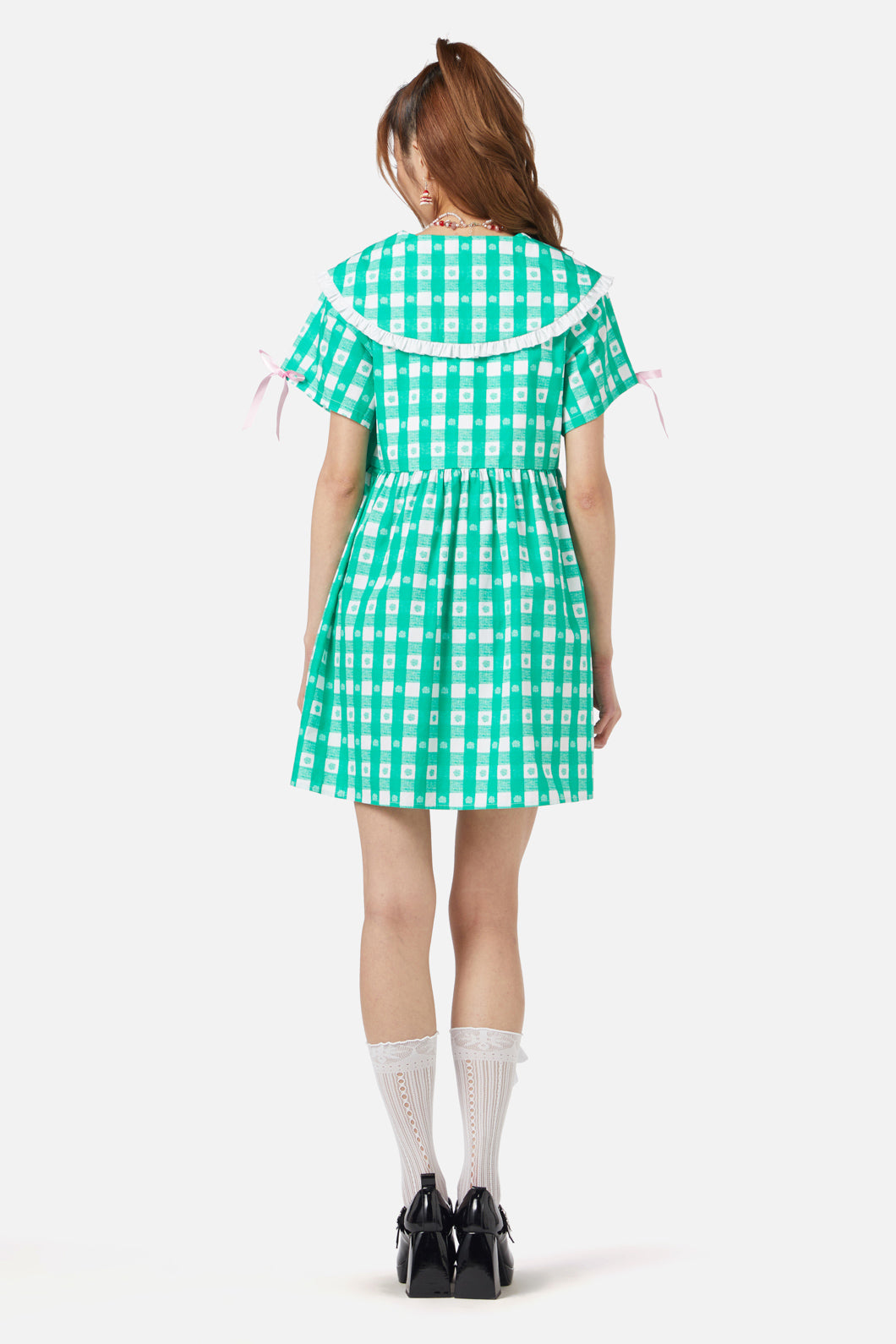 Dangerfield - Crush On U Gingham Babydoll Dress - green-white