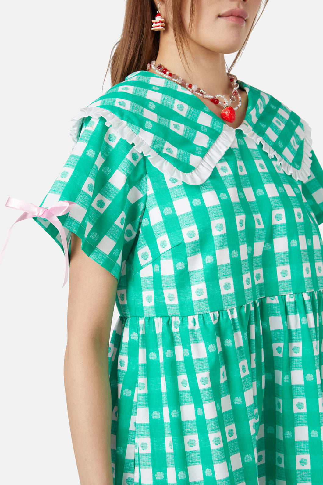 Dangerfield - Crush On U Gingham Babydoll Dress - green-white