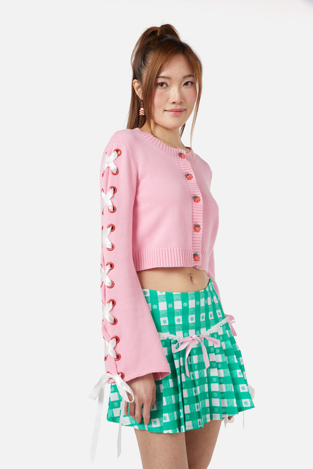 Dangerfield - Milkshake Lace Up Cardi - pink