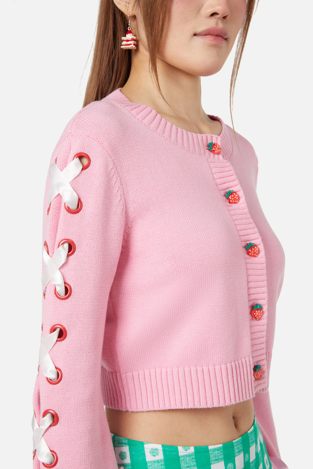 Dangerfield - Milkshake Lace Up Cardi - pink