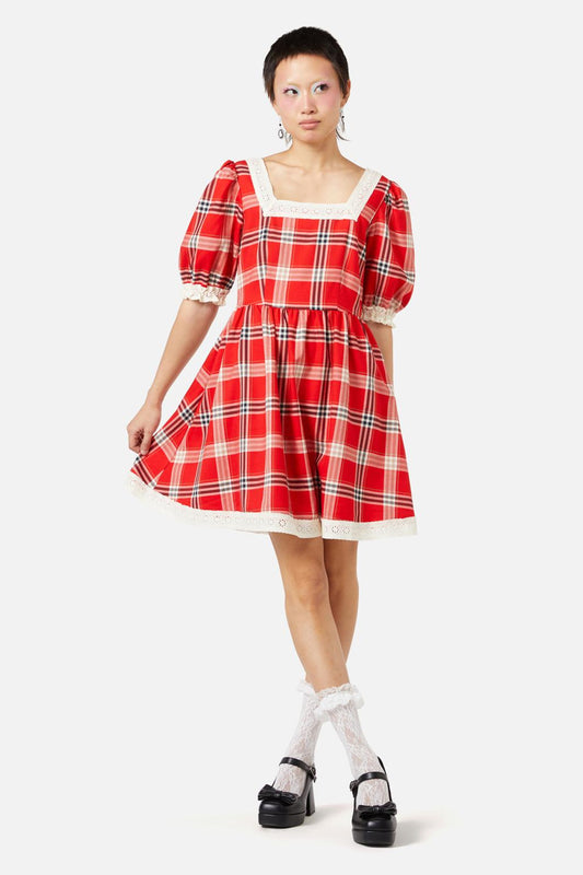 Dangerfield - Queen Of Cats Tartan Dress - red
