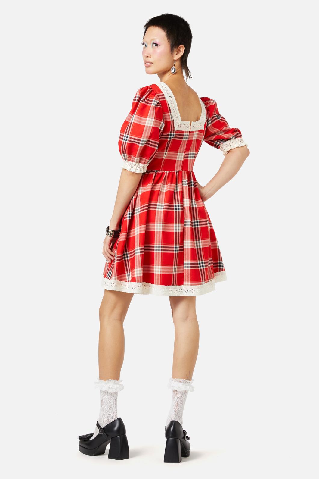 Dangerfield - Queen Of Cats Tartan Dress - red