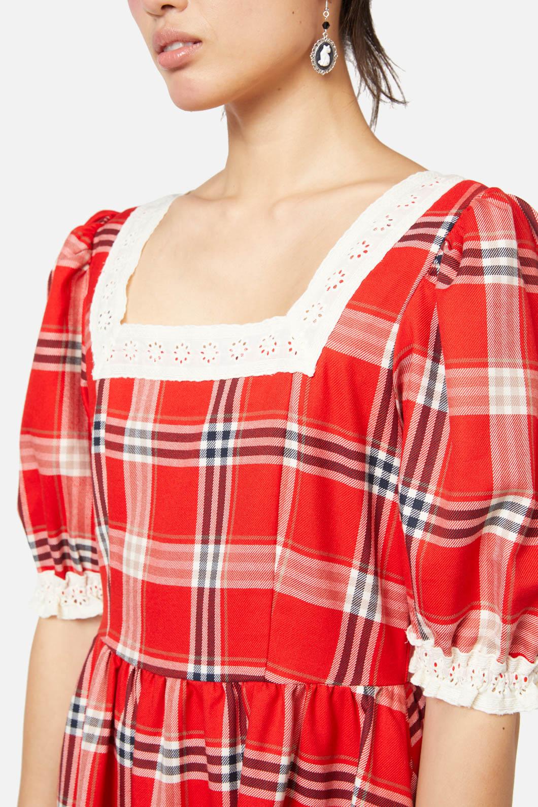 Dangerfield - Queen Of Cats Tartan Dress - red