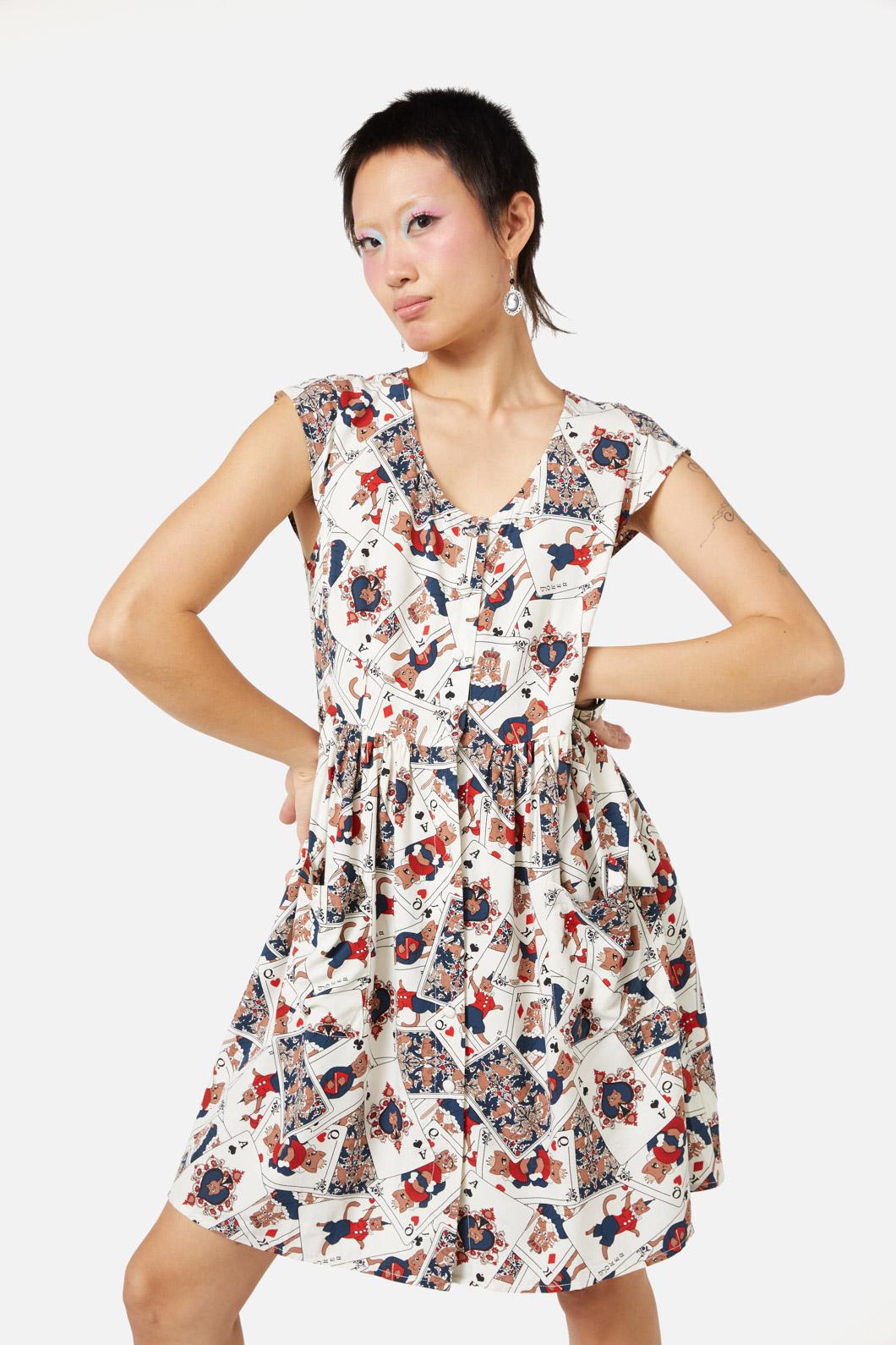Dangerfield - Queen Of Cats Print Dress - cream