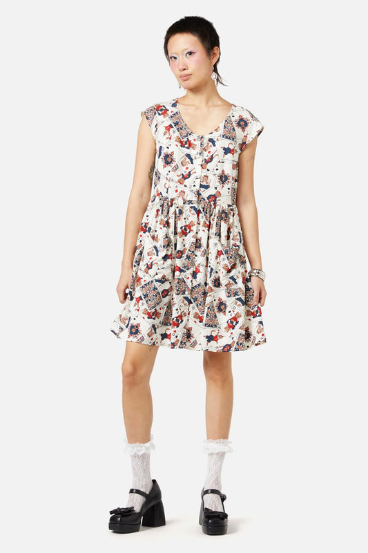 Dangerfield - Queen Of Cats Print Dress - cream