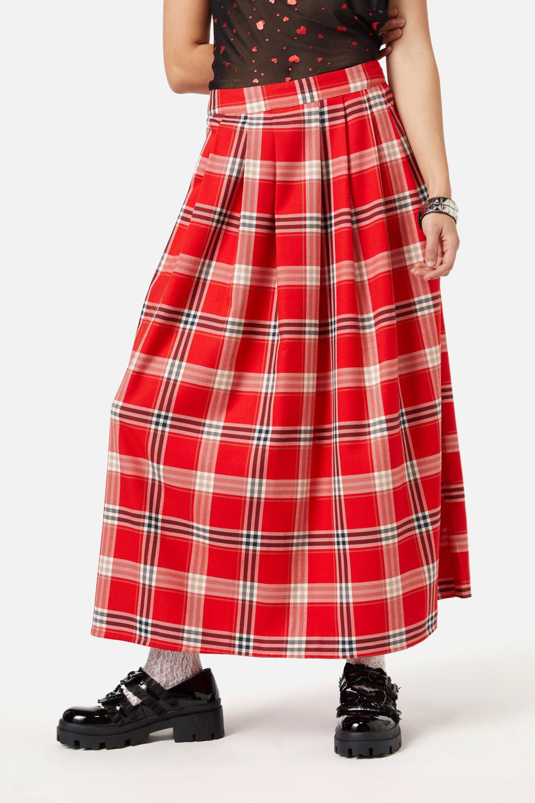 Dangerfield - Queen Of Cats Tartan Skirt - red