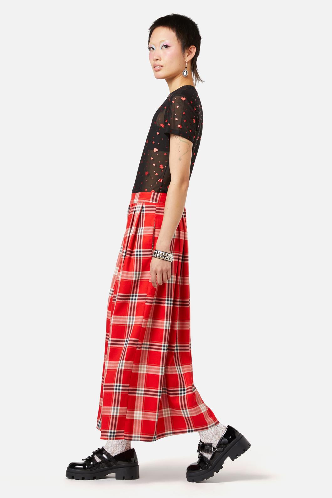 Dangerfield - Queen Of Cats Tartan Skirt - red
