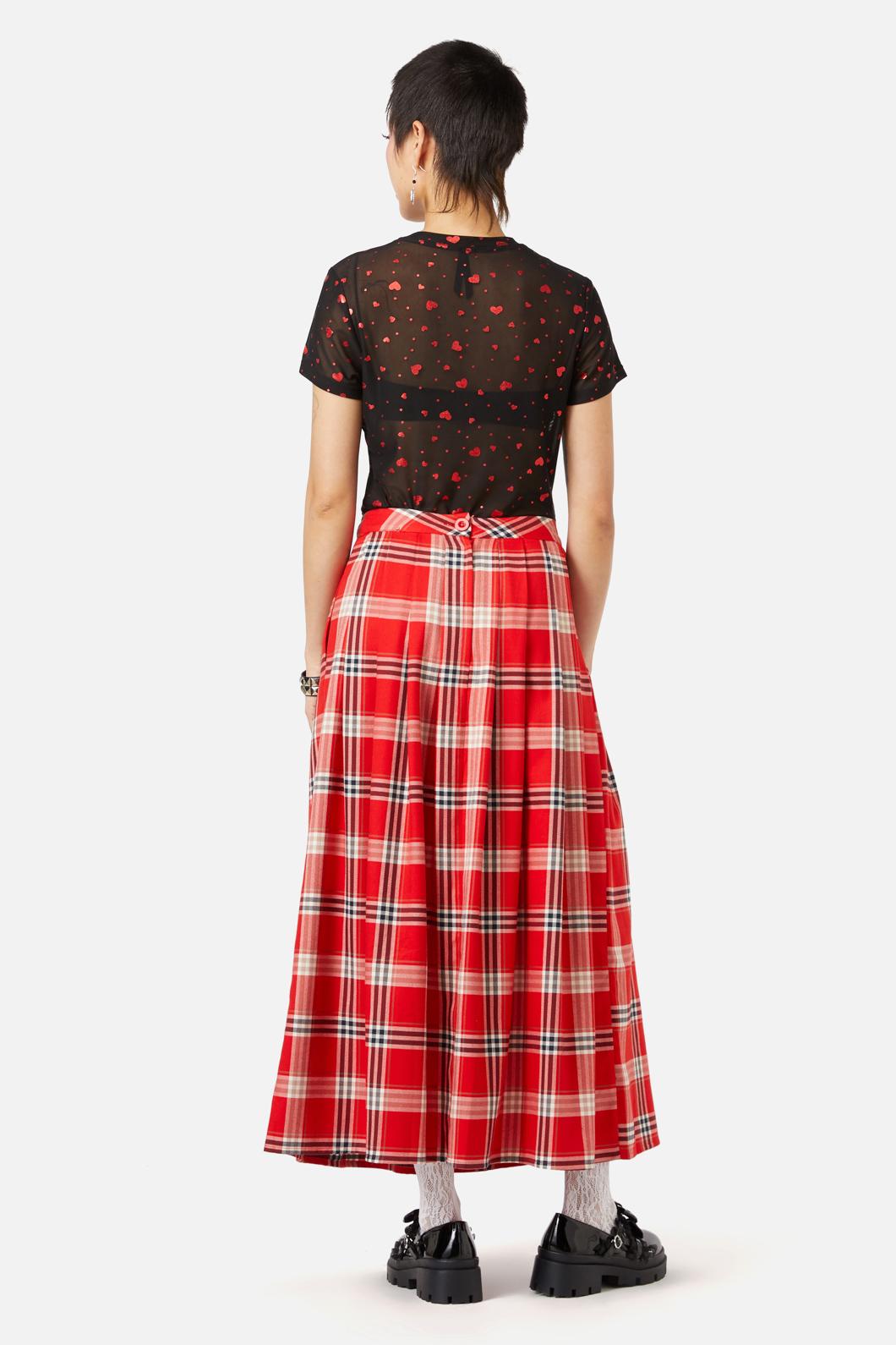 Dangerfield - Queen Of Cats Tartan Skirt - red