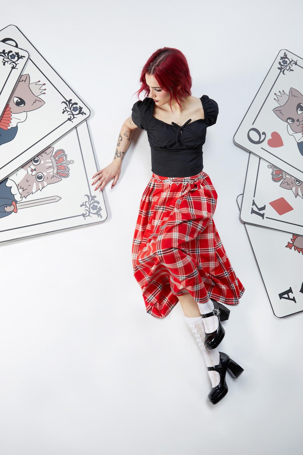 Dangerfield - Queen Of Cats Tartan Skirt - red