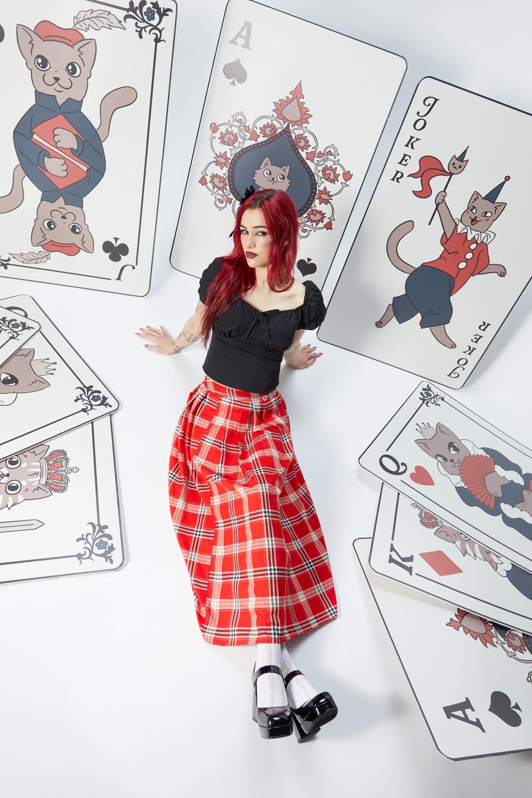 Dangerfield - Queen Of Cats Tartan Skirt - red