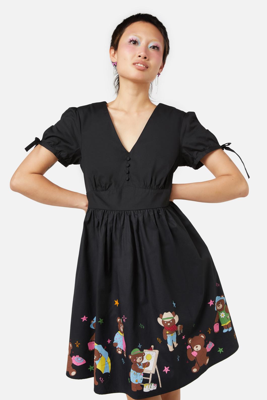 Dangerfield - Teddy Bear Border Dress - black