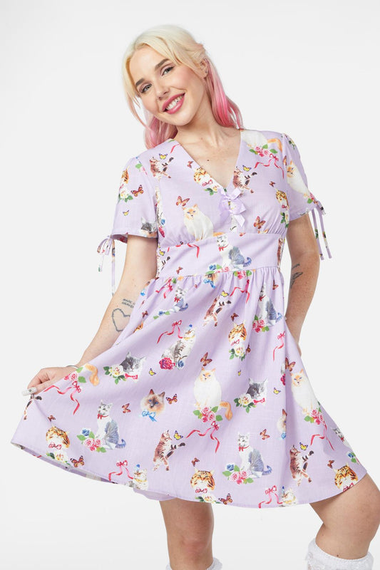 Dangerfield - Kitsch Kitty Print Dress - purple