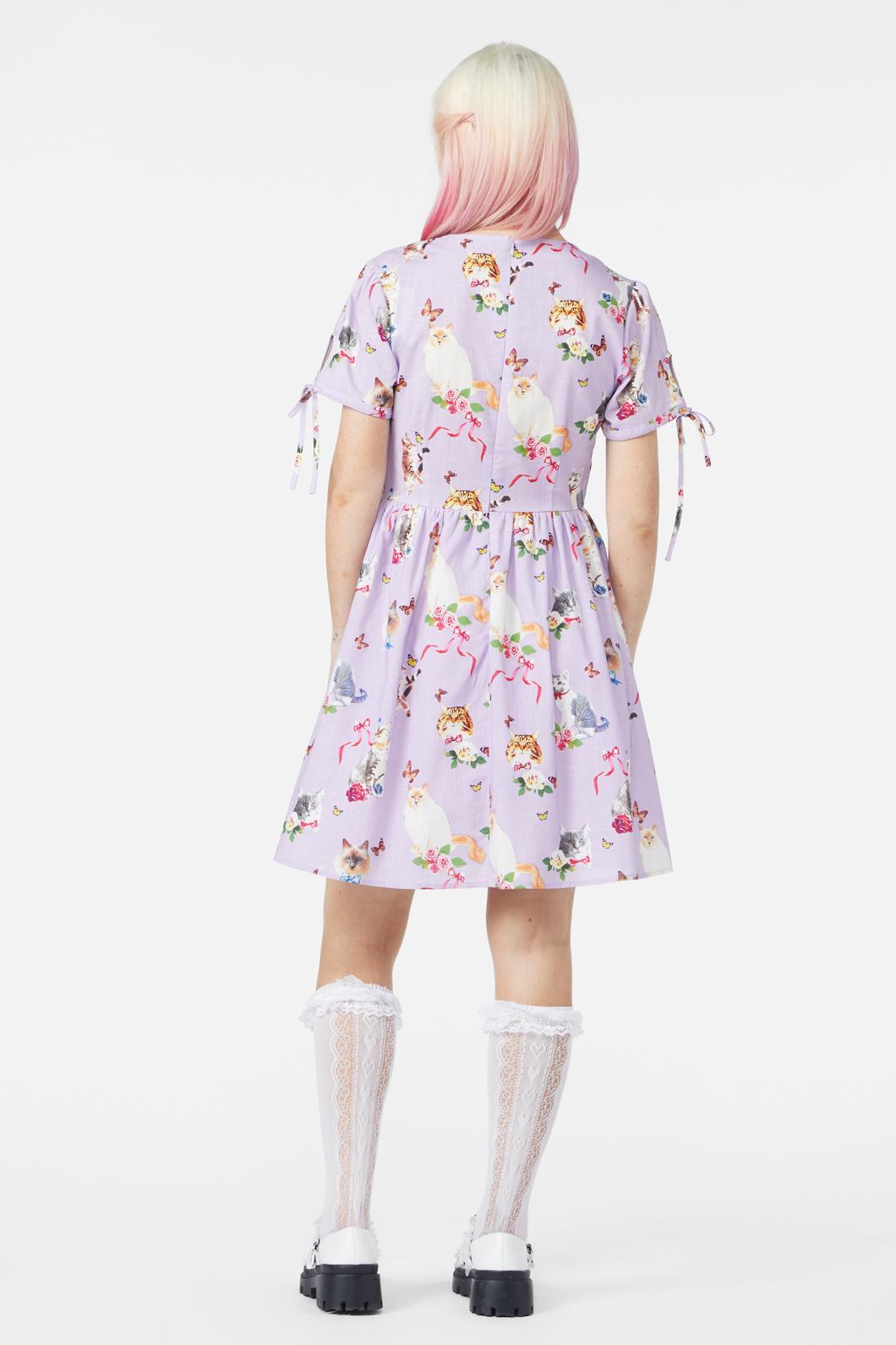 Dangerfield - Kitsch Kitty Print Dress - purple