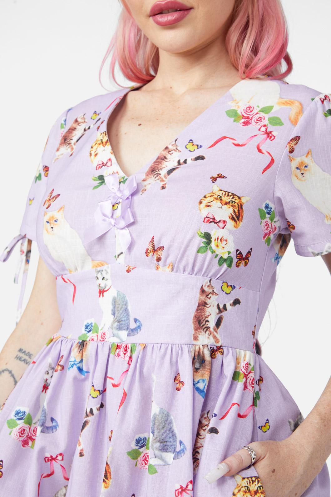 Dangerfield - Kitsch Kitty Print Dress - purple
