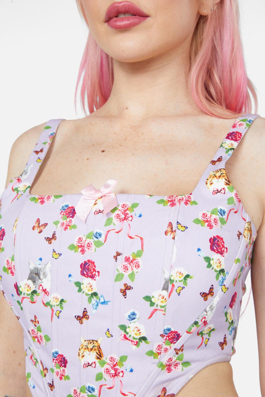 Dangerfield - Kitsch Kitty Print Corset Top - purple