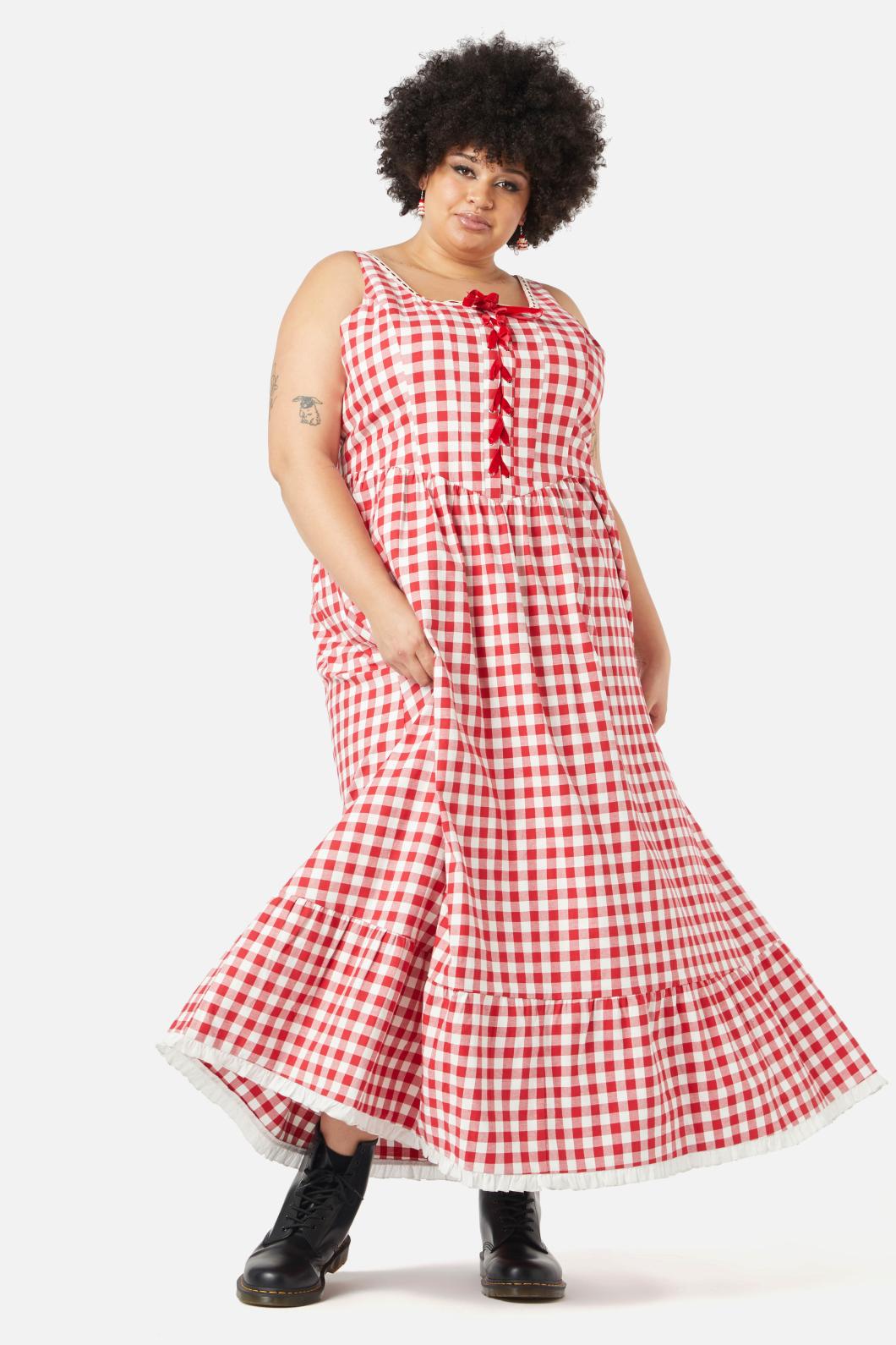 Dangerfield - Curve Jam Gingham Corset Dress - red