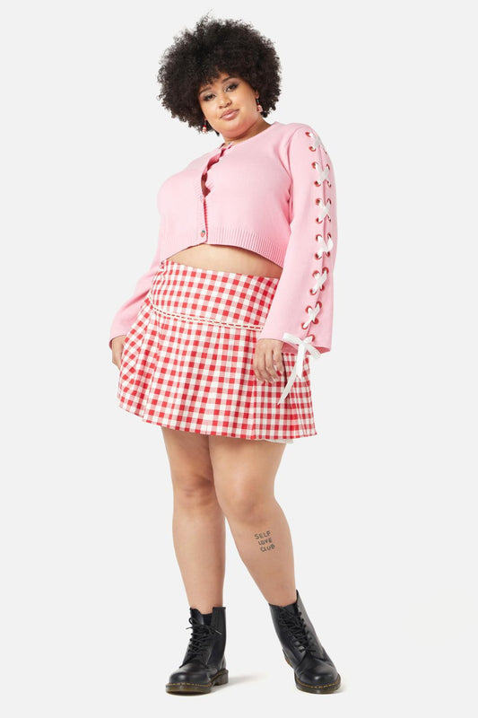 Dangerfield - Curve Candy Lace Up Cardi - pink