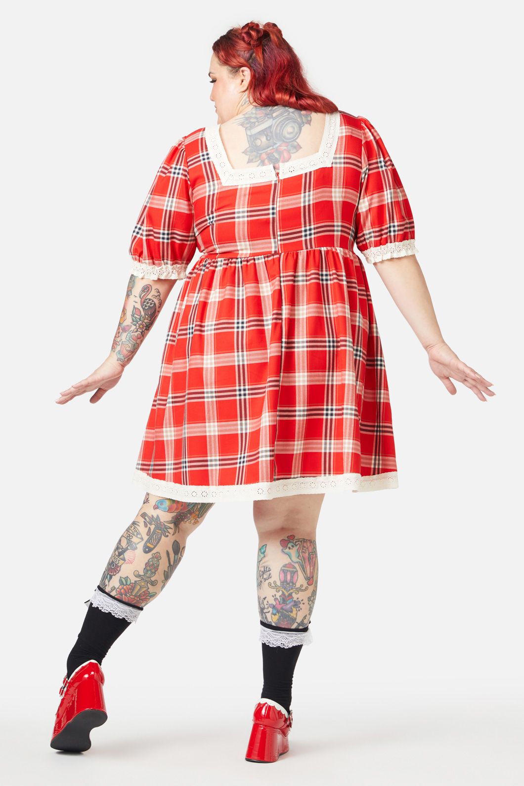 Dangerfield - Curve Queen Of Cats Tartan Dress - red
