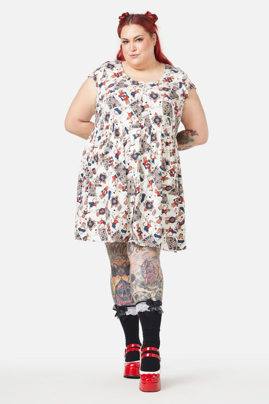 Dangerfield - Curve Queen Of Cats Print Dress - cream