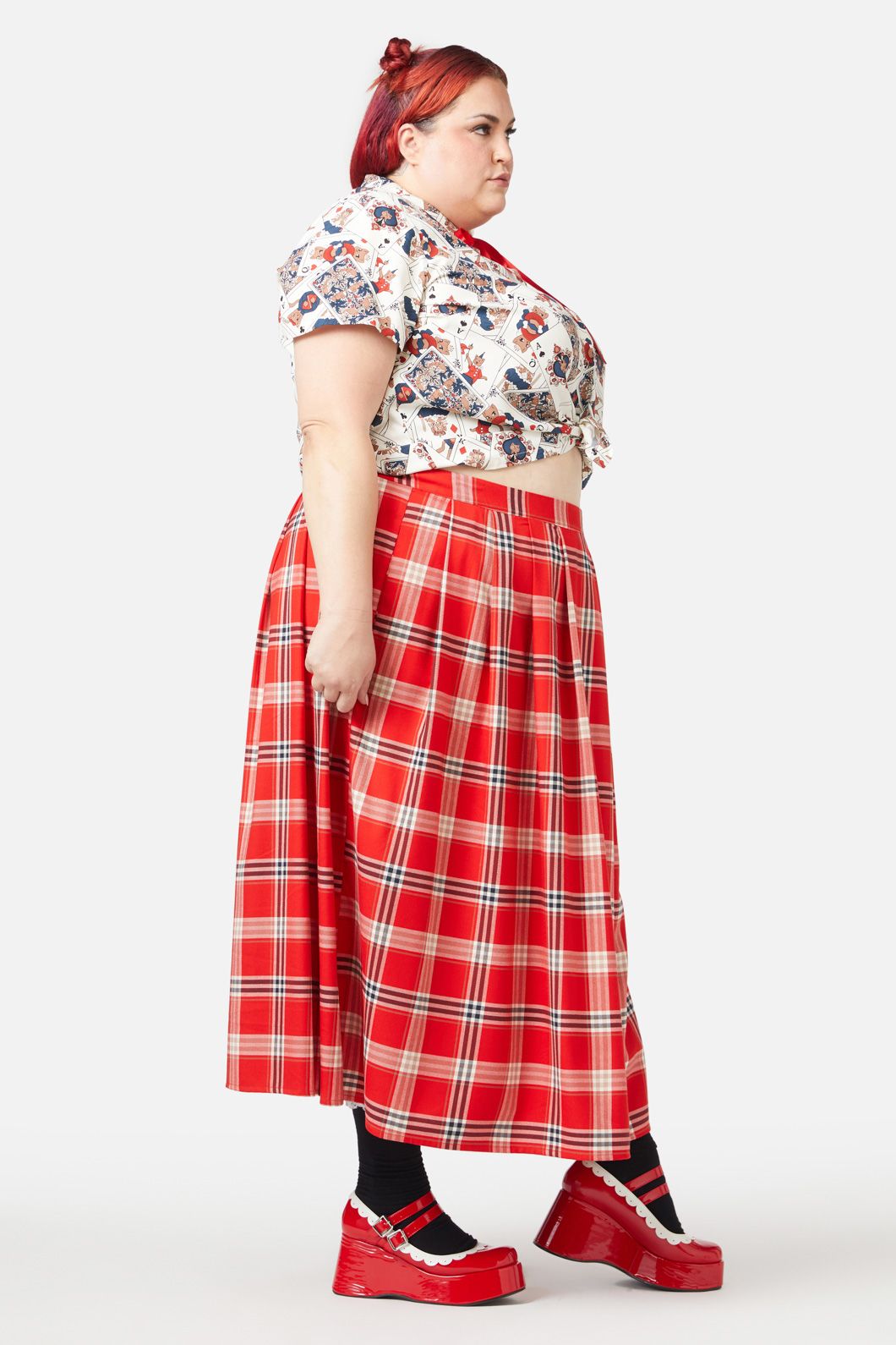 Dangerfield - Curve Queen Of Cats Tartan Skirt - red