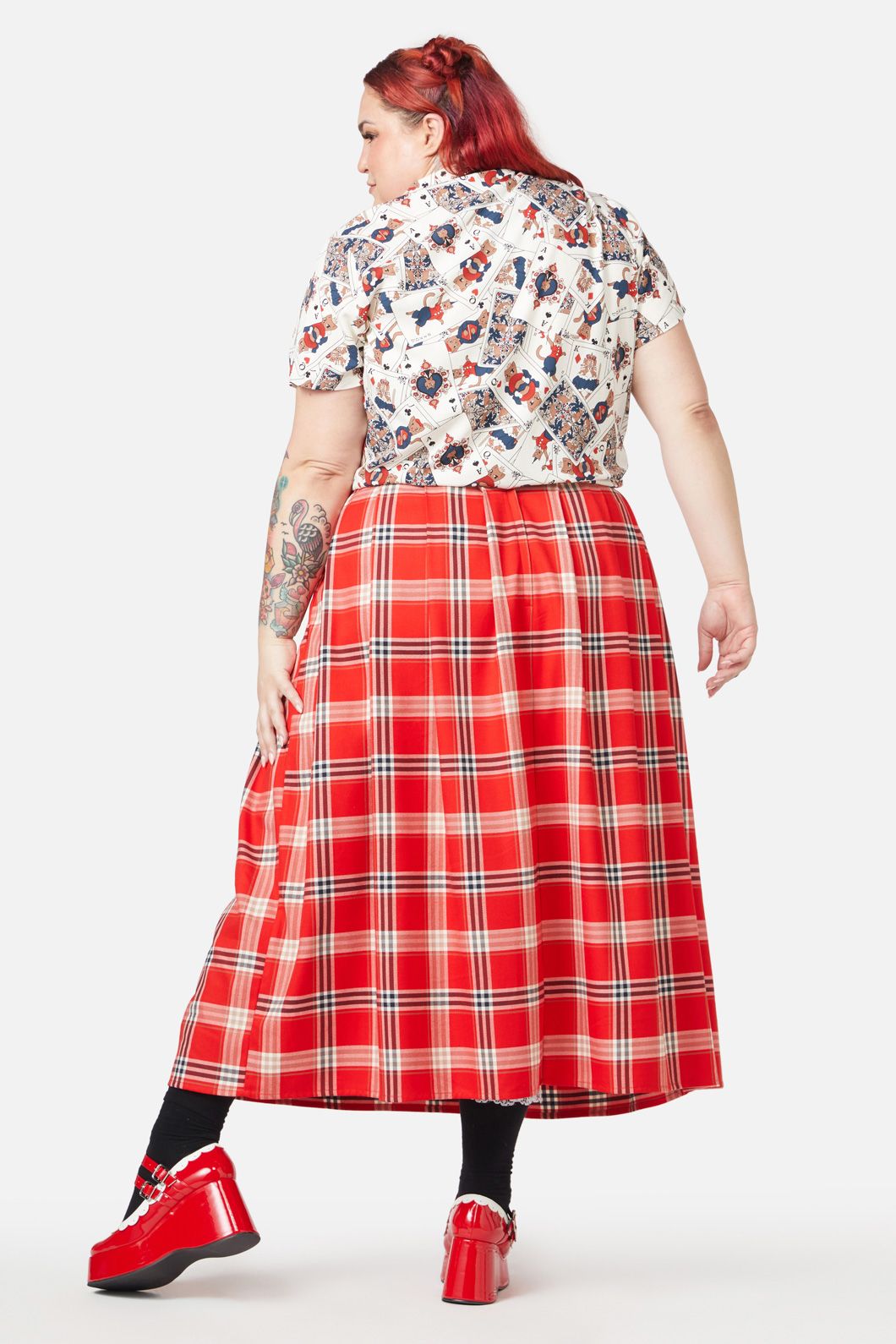 Dangerfield - Curve Queen Of Cats Tartan Skirt - red