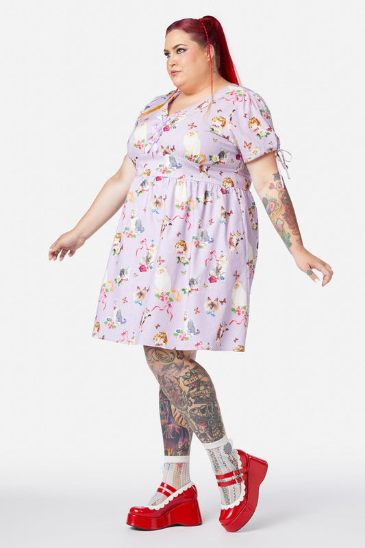 Dangerfield - Curve Kitsch Kitty Print Dress - purple