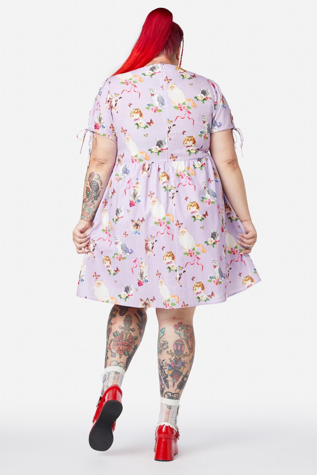 Dangerfield - Curve Kitsch Kitty Print Dress - purple