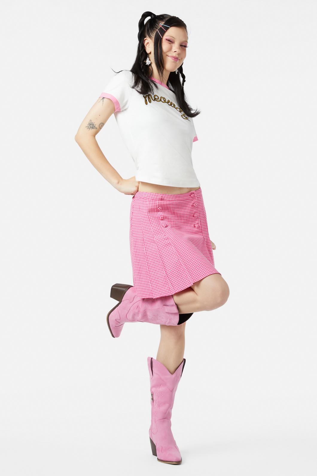Dangerfield - Maybelle Houndstooth Skirt - pink