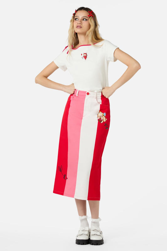 Dangerfield - Love Letter Midi Skirt - pink-red
