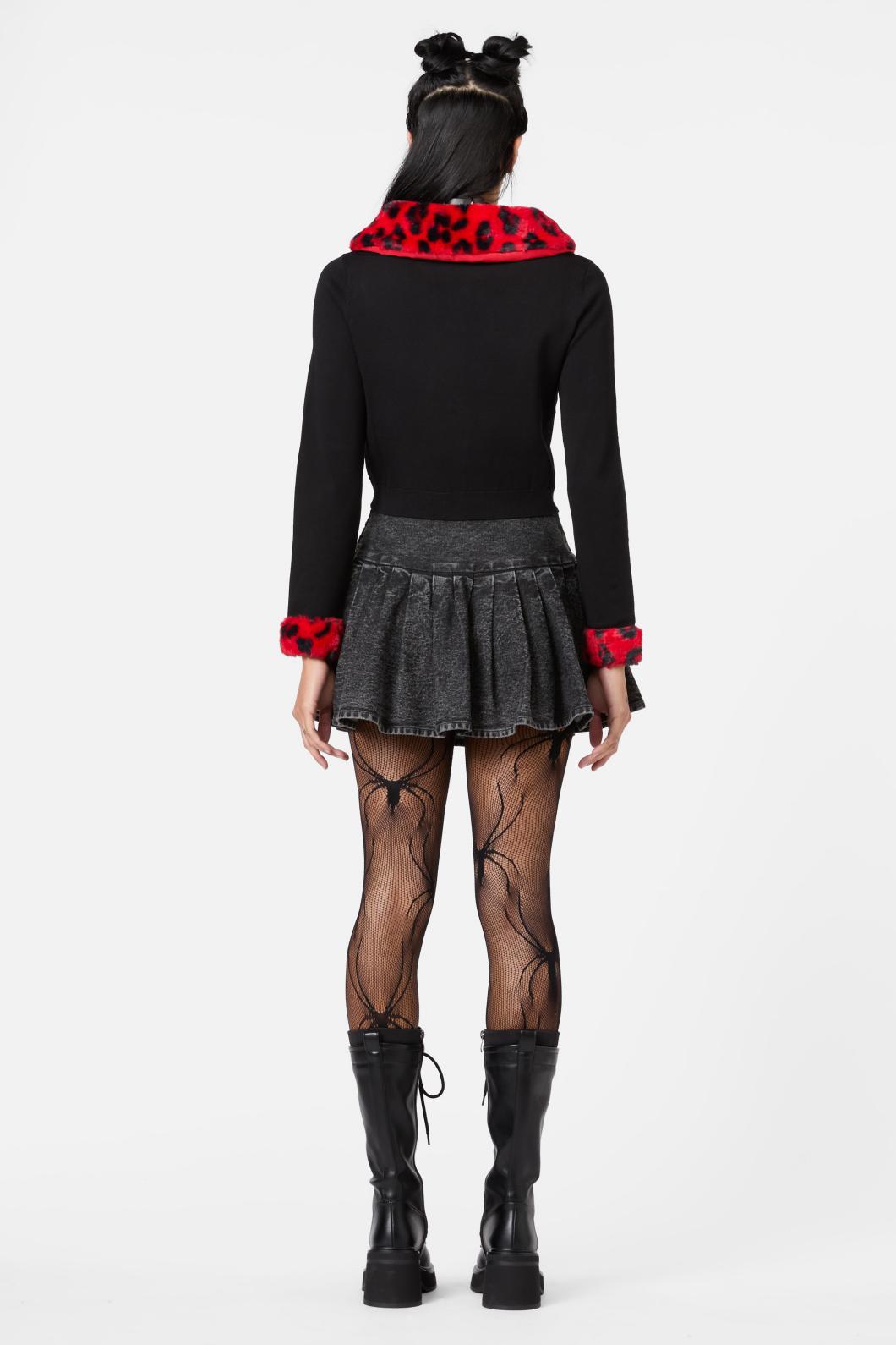 Dangerfield - Moggy Faux Fur Trim Cardigan - black